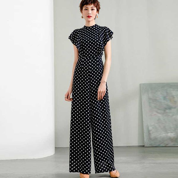 Mulheres Verão Ponto Jumpsuit Party High Street Chiffon Elegante Ruffles Pé largo Macacões Black Plus Size 3XL 4XL 210625