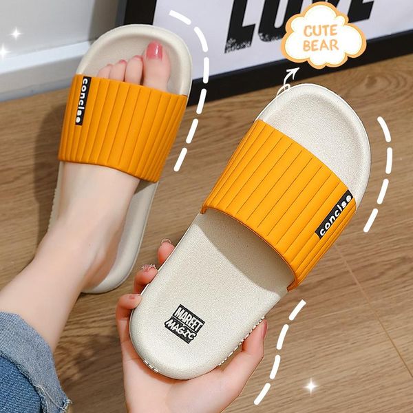 

slippers summer indoor soft sole women color patchwork flat shoes flip flops non-slip couples bathroom home zapatillas, Black
