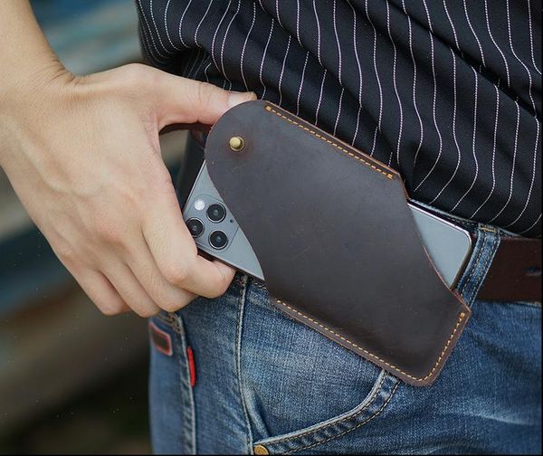 

portable sports running mobile phone waist bag leather mens belt ultra thin