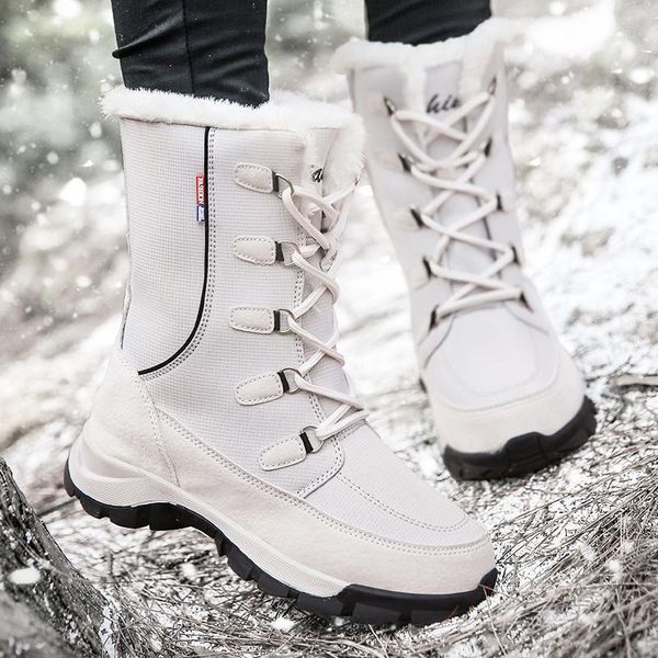 

women shoes winter platforms warm cotton boot fashion thickening mid tube snow boots casual outdoor shoe, Black