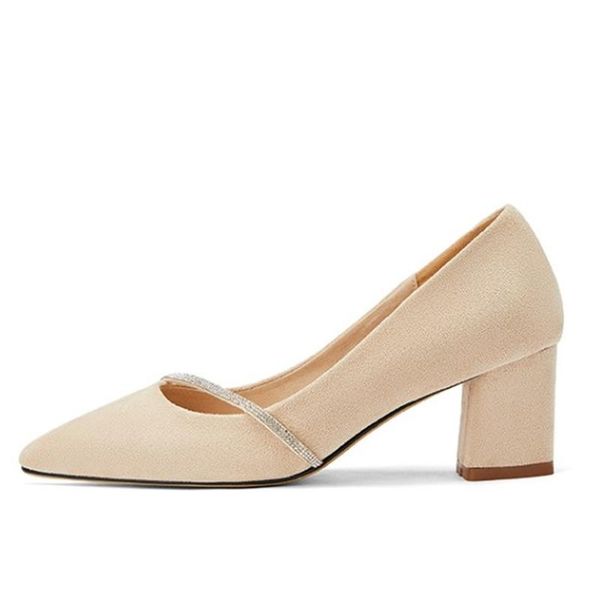 

dress shoes 2021 autumn women square chunky high heels pumps elegant black beige faux suede slip on party ladies big size 45 47