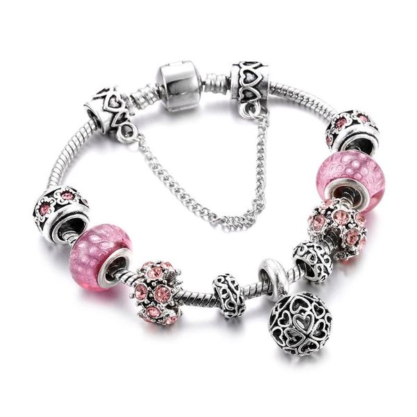 

link, chain brand women bracelet pink crystal gem bead ladies charm bracelets silver snake bangles link jewelry kids gift pulseras, Black