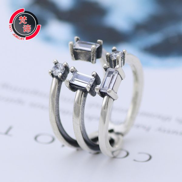 

ring fanpandora's pan family 925 silver , minority design, shining ice crystal fragments, square zircon open female finger