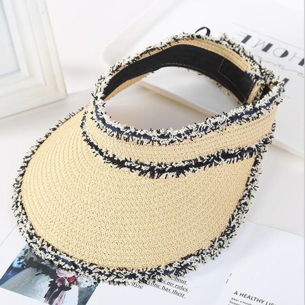 

wide brim hats big burrs women summer outdoor sun protection empty hat fashion shading adjustable straw beach cap, Blue;gray