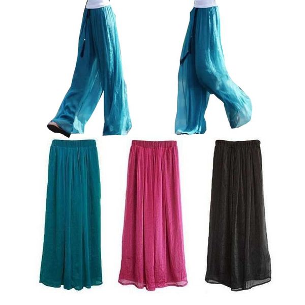

women's pants & capris fashion high waist loose pleated chiffon wide-leg women's large size lightweight breathable flared trousers, Black;white