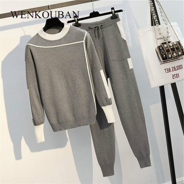 

autumn 2 pieces set women knitted pullovers sweater casual stripe knit jumper and pants suits fashio long sleeve tracksuits women's tw, White