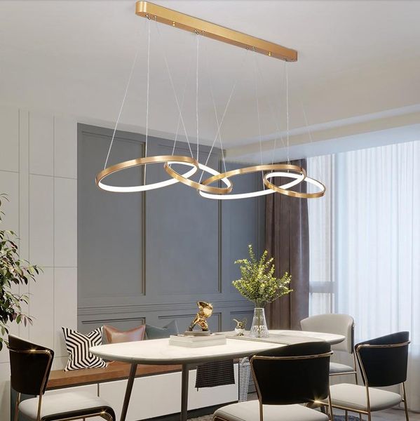 

pendant lamps plated alluminum gold led lights living room modern simple indoor home lighting circles rings luxury lamp