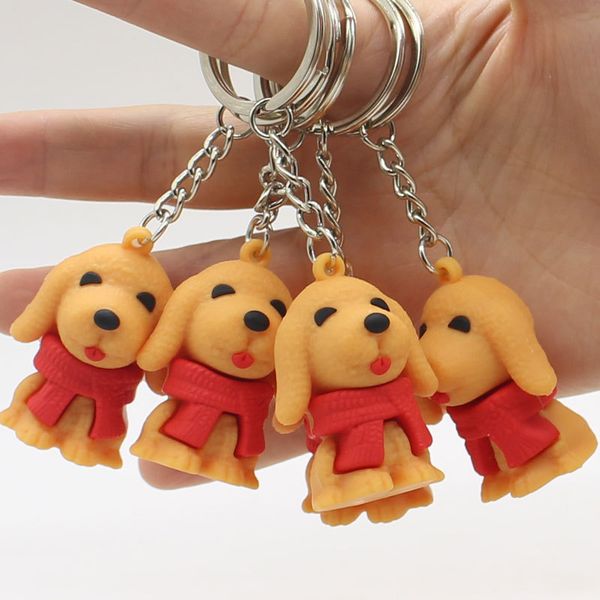 

2021 fashion keychain cartoon bag car key chain pendant pvc rubber scarf dog doll, Silver