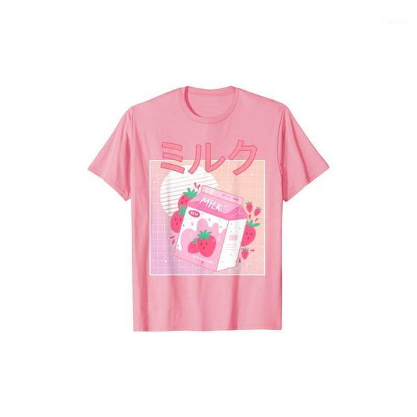 

women's t-shirt fun retro 90s japan cute strawberry milk shake carton short-sleeved cotton harajuku graphic oversized tee, White