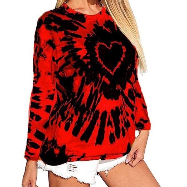 

women's t-shirt t shirt tie-dye heart printed autumn long sleeve women clothing ladies casual loose female harajuku, White