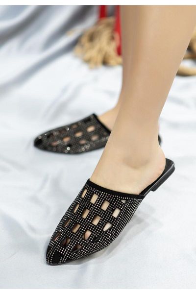 

sandals eloi black suede beads embroidered slippers