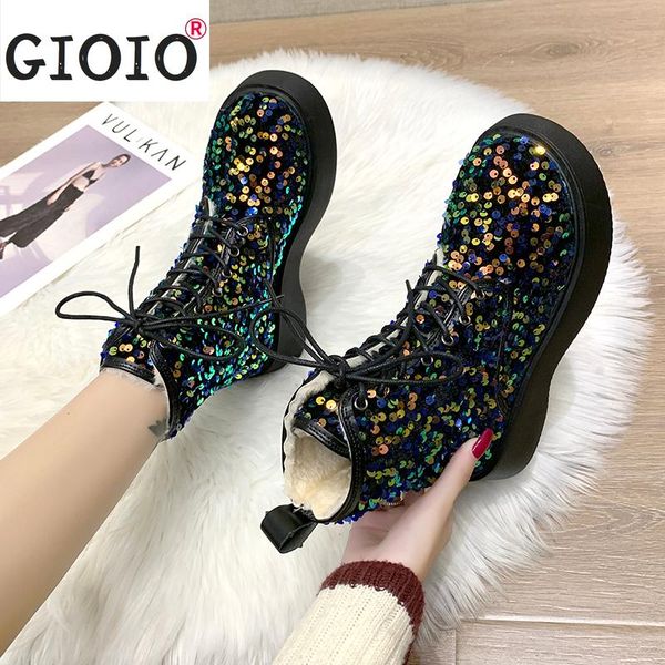 

boots woman shoes 2021 winter korean version snow fashion ankle boot plus flat cotton sequin short, Black
