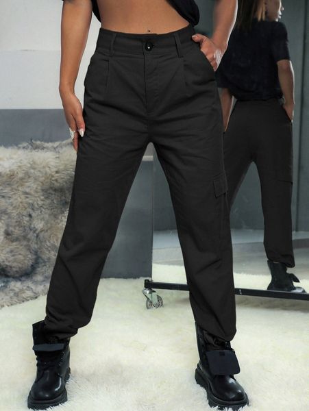 

flap pocket utility pants v0gf#, Black;white