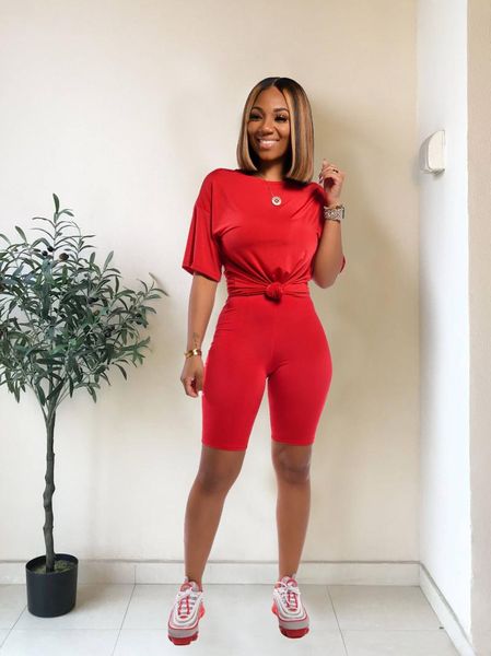 

women solid sporting casual two piece set short sleeve tee above knee pants suit tracksuit outfit women's, White