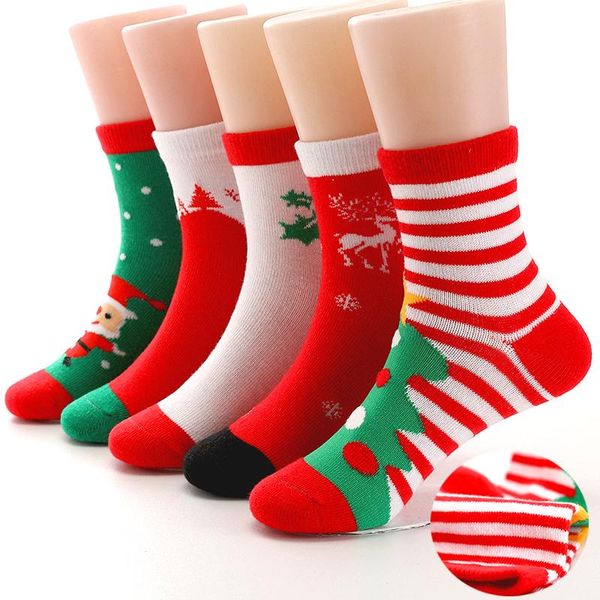 

socks autumn winter girls boys christmas baby kids child gift cotton striped terry snowflake elk santa claus bear, Pink;yellow