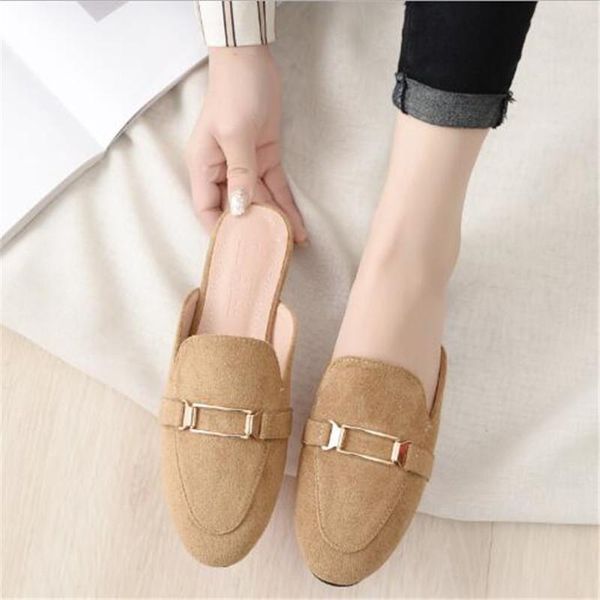 

slippers wholesale autumn women's lazy toe-covered woman mules shoes business flock ladies sandals outside female slides big 43, Black