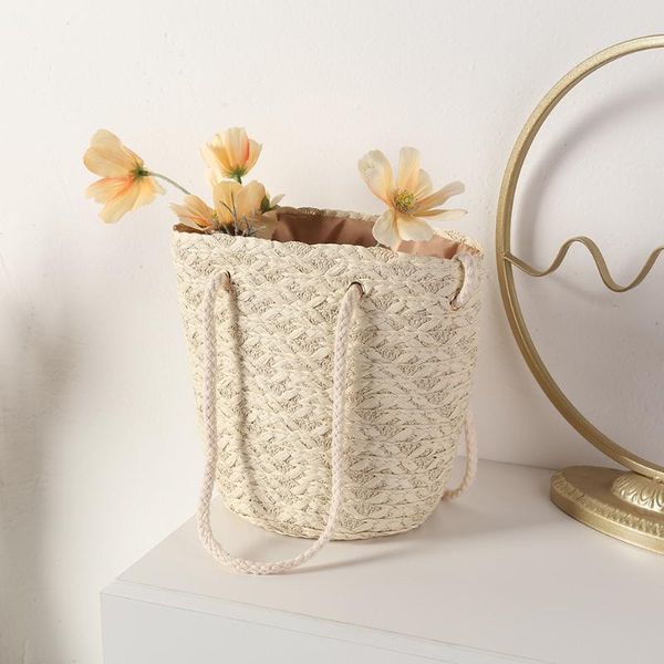 

evening bags bucket summer straw large tote bag beach casual shoulder handbag handmade basket storage shopping