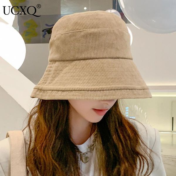 

stingy brim hats ucxq 2021 autumn winter cotton fisherman's for women all-match corduroy basin hat ear protection and windproof cap, Blue;gray