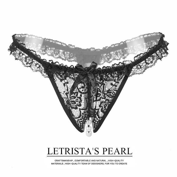 

briefs panties thong women lace pearl massage transparent open file women's low waist t pants 2044, Black;white