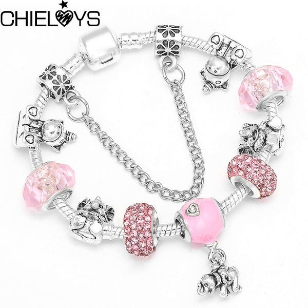 

charm bracelets lovely unicon beads with silver color elephant pendant bangles for wmen children brand jewelry gift, Golden;silver