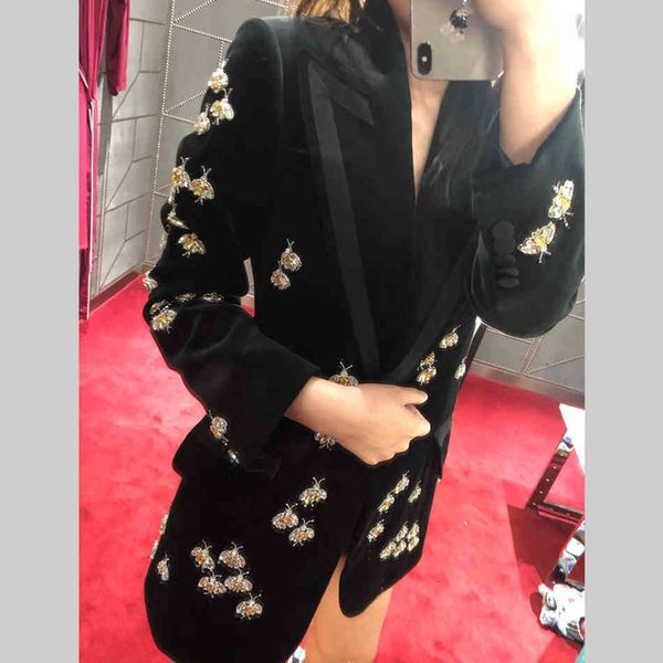

women's suits & blazers veet winter heavy crystal bee bead decoration designer celebrity party fashion long o2ul, White;black