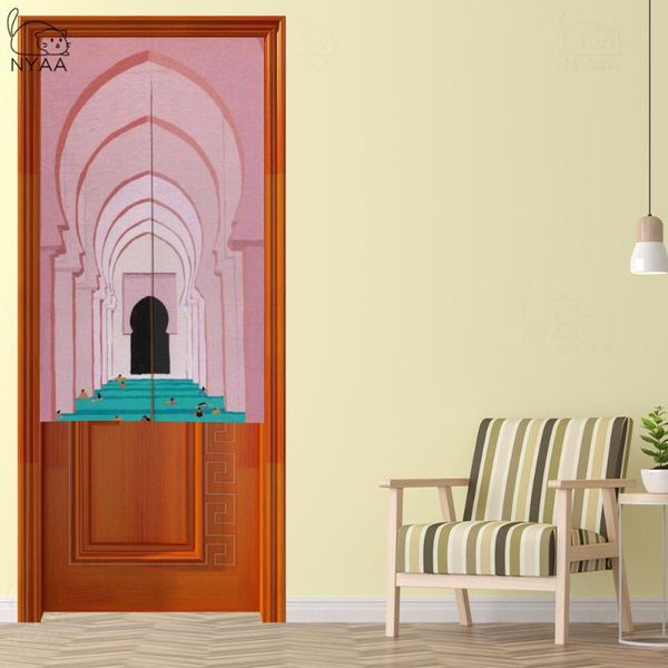 

nordic style scenery painting door curtains for kitchen cafe decoration rod pocket hanging thicken linen fabric curtain & drapes