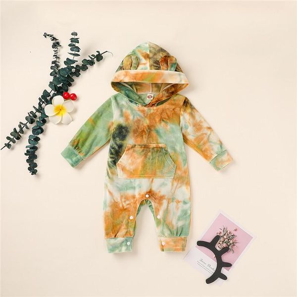 

jumpsuits 2021 born baby winter hoodie tie dye clothes boys clothing girls velvet rompers warm, Blue