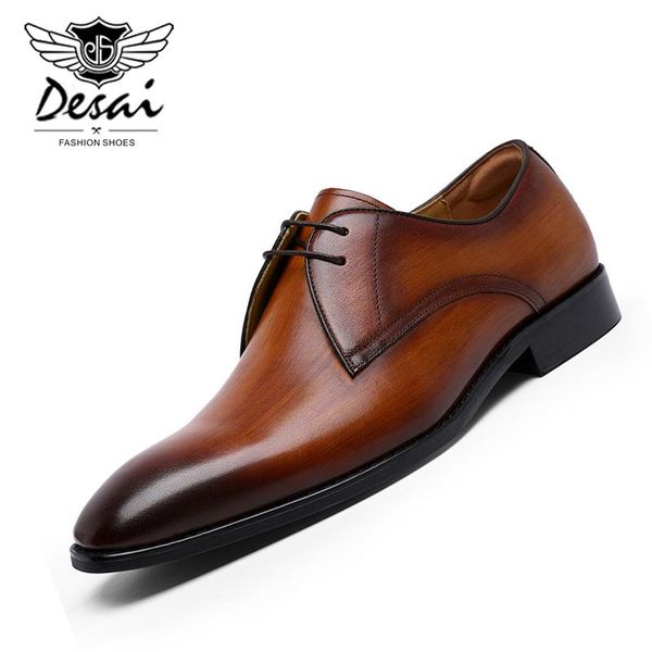 

dress shoes desai business men's casual hand stitching genuine leather oxfords eu large size 38-47 men footwear, Black