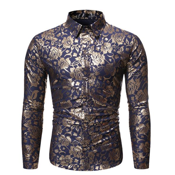 

boutique fashion shirt autumn and winter floral versatile gilded casual men's lapel long sleeve slim, White;black