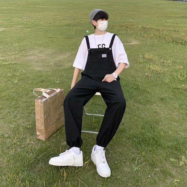 

men's pants ins overalls for men straight leg jumpsuits young couples., Black