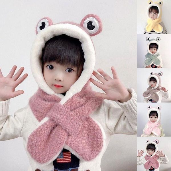 

caps & hats children's hat winter scarf one-piece cap cartoon plus velvet warmth cute plush boys and girls ear, Yellow