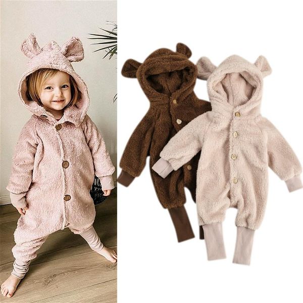 

baby furry plush hooded romper jumpsuit toddler boys girls winter clothes long sleeve solid infant jumpsuits casual outfits, Blue