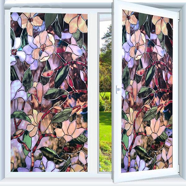 

window stickers magnolia pattern film static cling stained opaque privacy protection removable non-adhesive decorative glass sticker