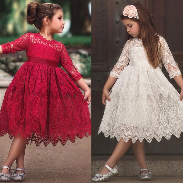 

girl's dresses autumn winter lace girls dress embroidery ball gown wedding evening chidlren clothing flower long sleeve kids for, Red;yellow