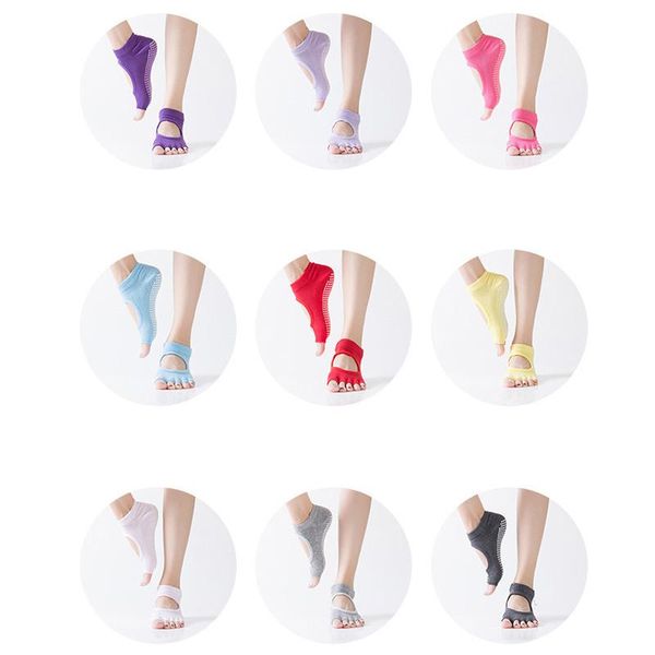 

women breathable five-finger hole yoga socks backless anti slip sport running spot road trampoline sock cycling sports, Black