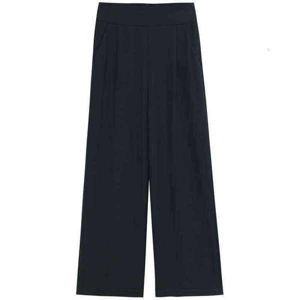 

chiffon wide leg pants women's summer 2021 thin high waist loose straight casual black quarter, Black;white