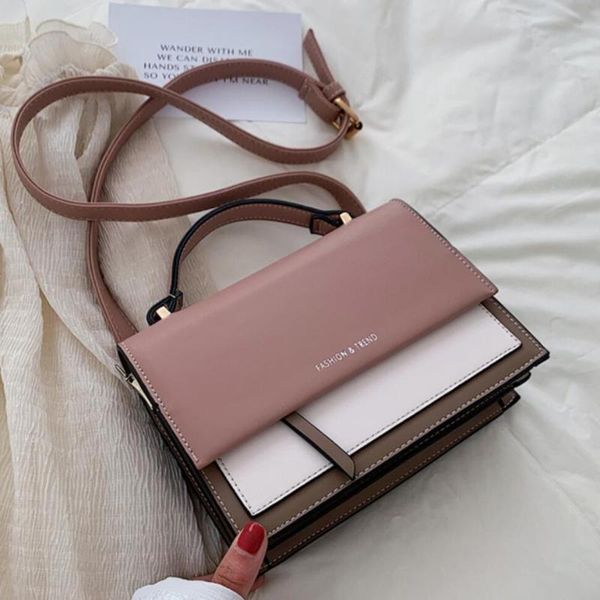 

evening bags contrast color square tote bag 2021 fashion pu leather women's designer handbag travel shoulder messenger