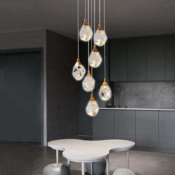 

pendant lamps crystal modern chandelier led stair light nordic interior decoration living room restaurant bar kitchen glossy lamp