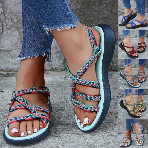 

sandals 2021 fashion summer women shoes strappy flat sports beach hiking walking ladies sandalias, Black