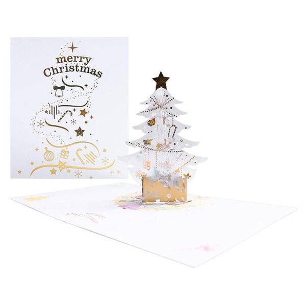 

greeting cards crystal christmas tree with envelope 3d -up merry xmas card santa claus snowflake postcards for kid gril gift