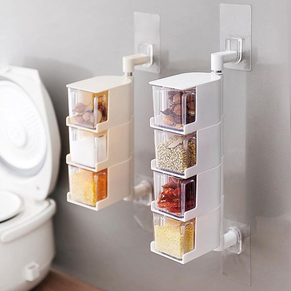

storage bottles & jars containers plastic container wall-mounted rotatable condiment box kitchen multi-layer drawer