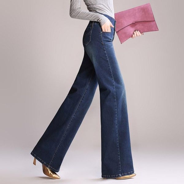 

women's jeans high waist wide leg flare pants women blue flared plus size full length loose trousers