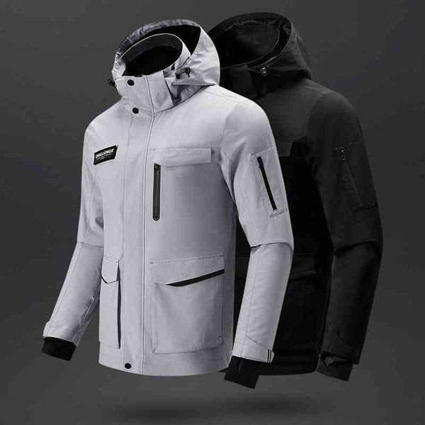 

umark men's et lightweight waterproof breathable windbreaker with removable hooded for outdoor classic multi pockets coat, Black