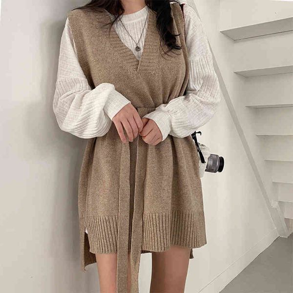 

casual dresses colorfaith spring autumn women v-neck split knitted lace up sleeveless korean style elegant lady dress dr18213 klgi, Black;gray