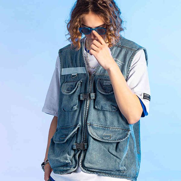 

men's jackets male job vest, jacket sleeveless jeans with military pockets, hip hop 4wo0, Black;brown
