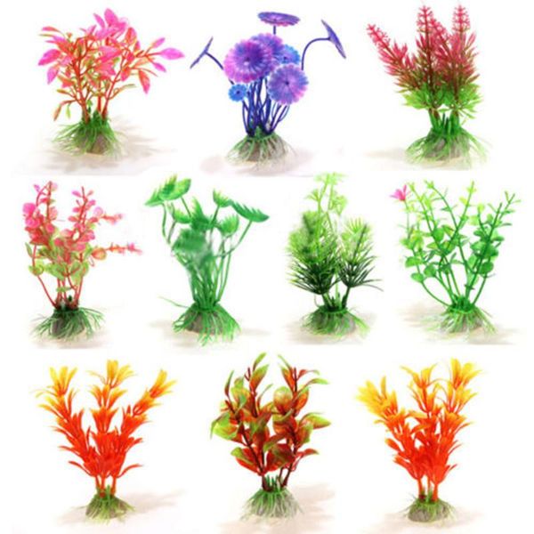 

decorations 10pcs 10cm aquatic fish tank landscape aquarium decor green/purple artificial plastic water grass plant ornament simulation