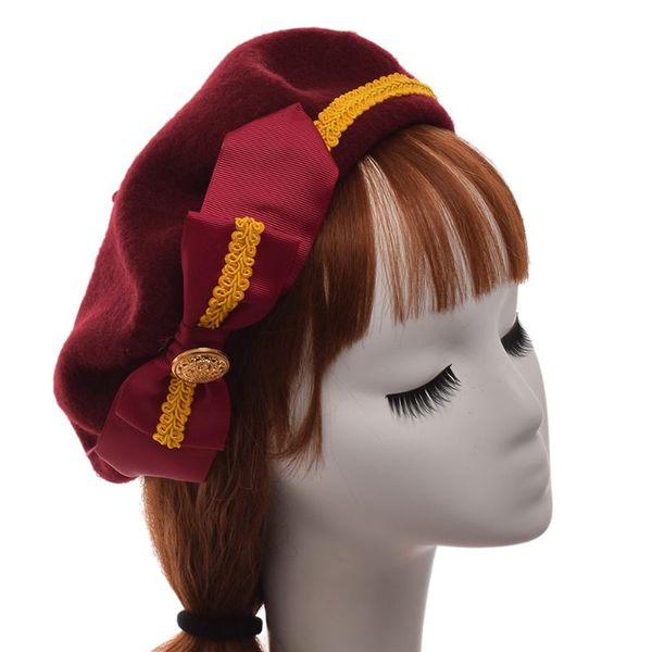 

berets 1pc girls lolita beret cap warm soft bowknots beanie hat, Blue;gray