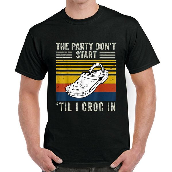 

the party don't star til i croc in cotton t-shirt, White;black