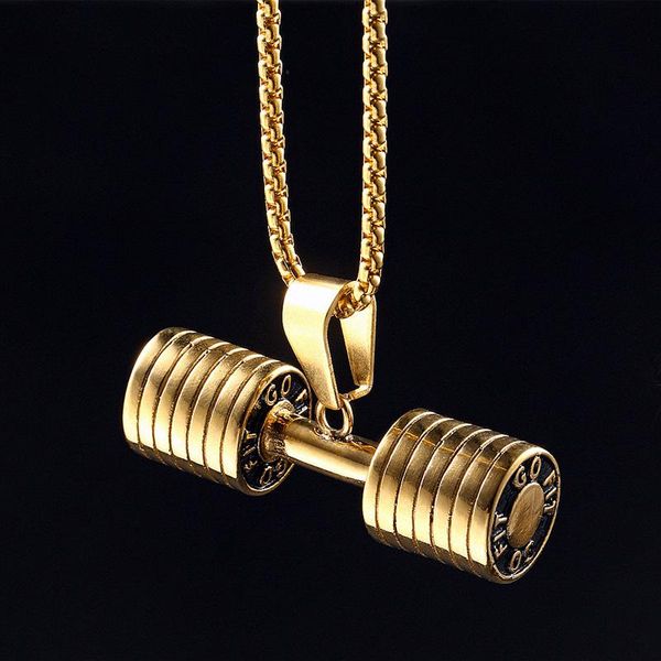 

hip hop stainless steel dumbbells necklace rock street sportsman fashion for man rapper jewelry gifts drop pendant necklaces, Silver