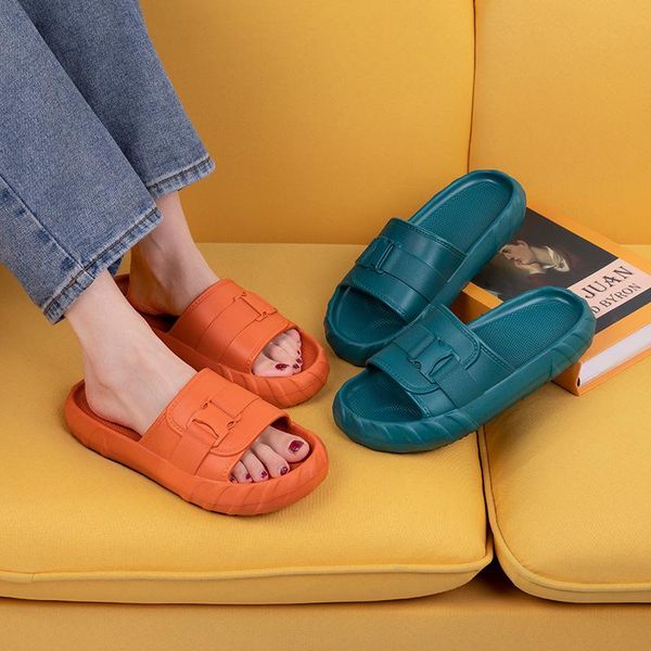 

women's slipper 2021 summer korean version creative fashion buckle sandals home dormitory thick-soled men flip flops slippers, Black